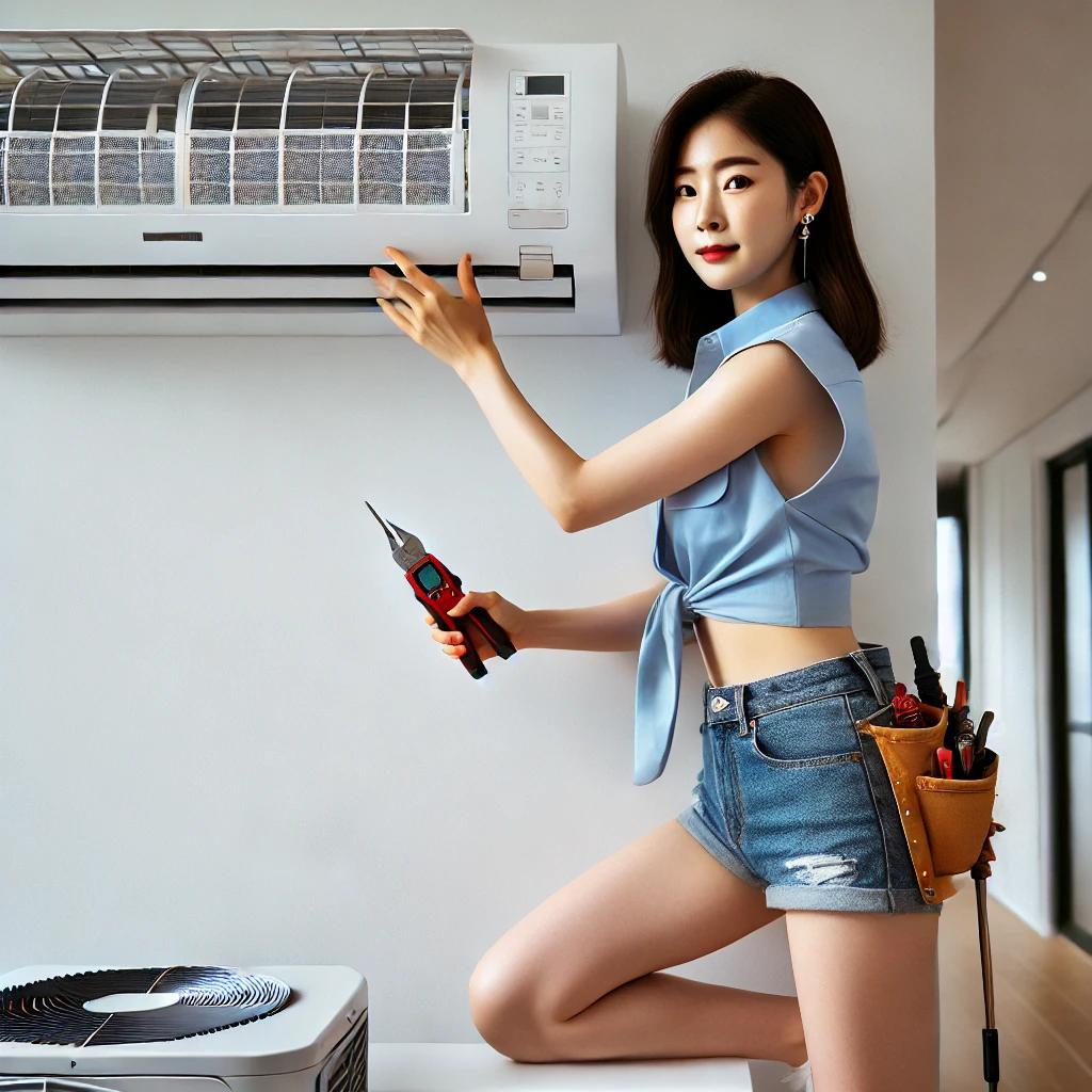 Korean_woman_installing_air_conditioner.jpg